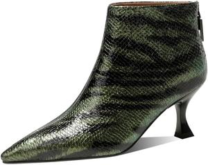 Женские ботильоны на шпильке TinaCus из натуральной кожи с полоской, с острым носком и молнией, ручная работа, Green