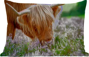 Подушка для улицы - Шотландский высокогорный скот - Трава - Вереск - Животные - 60 x 40 см - Устойчива к погодным условиям - Подушка для отдыха - Декоративная подушка - Подушка для дома MuchoWow
