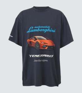 Футболка из хлопка Automobili Lamborghini Balenciaga, Faded Washed Black