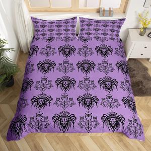 Erosebridal Комплект постельного белья Halloween Decor с античным барочным принтом черепов, сов и цветочных узоров в фиолетовых тонах, Purple