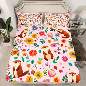 Erosebridal Фиттед простыня Otter Boho Floral с цветочным принтом, розовая, ботанический декор, Pink Red Green Yellow Purple Blue Brown