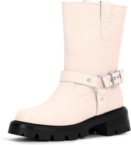Женские ботильоны на массивном каблуке с круглым носком, средней высоты, с пряжкой и платформой, байкерские Yowmns, Nude