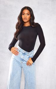 PrettyLittleThing Черное облегающее боди с длинными рукавами для высокого роста
