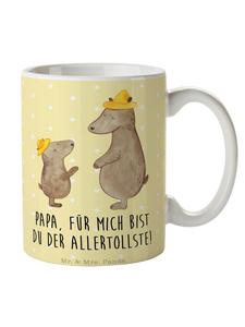 Кружка с медведем и шляпой с надписью в пастельно-желтых тонах Mr. & Mrs. Panda