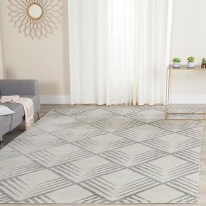 Ковер SAFAVIEH, 275 x 366 см, Tibetan Collection, Ivory & Silver, ручной работы в стиле арт-деко с геометрическим узором из вискозы, идеально подходит для помещений с высокой проходимостью в гостиной, спальне (TB424A)