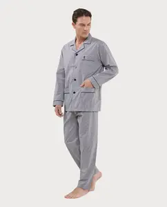 Мужская пижама из ткани с длинными штанинами и отворотом El Búho Nocturno, синий/бежевый