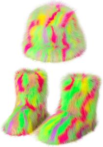 Женские зимние сапоги YESBOR с искусственным мехом, теплые пушистые шапка-ведро и радужная рыбацкая кепка, Green/Red