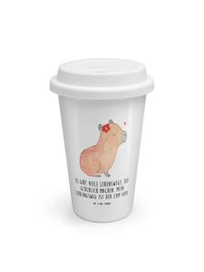 Mr. & Mrs. Panda Термокружка с изображением цветка капибары и надписью белого цвета