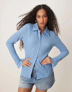 Рубашка VILA с длинными рукавами и фактурой пузырьков, застегивающаяся на пуговицы, цвет «Кентукки-синяя»