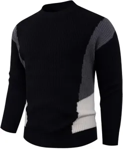 Мужской свитер с цветными блоками, воротник-гольф, длинный рукав, мягкий трикотаж, облегающий крой