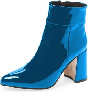 Женские ботильоны FSJ с остроконечным носком на высоком каблуке, глянцевая лакированная кожа, для вечеринок, размеры 4-15 США, Blue