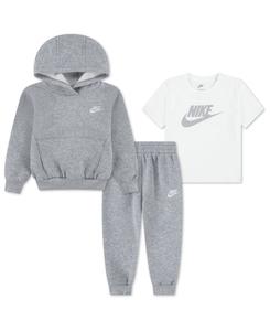 Детский комплект для мальчиков 2T-4T: толстовка с длинными рукавами, футболка и спортивные штаны, 3 предмета Nike, Gray/White