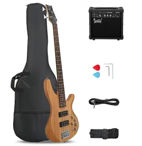 Бас-гитара Glarry GIB с 4 струнами, полноразмерная, звукосниматель HH, цвет Burlywood / Усилитель 20 Вт