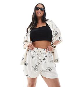 Шорты из льняной смеси ASOS DESIGN Curve с эскизным принтом Asos Curve
