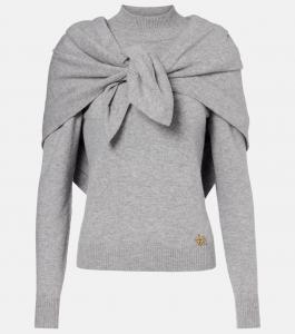 Кашемировый свитер с шарфом Oscar de la Renta, Melange Grey