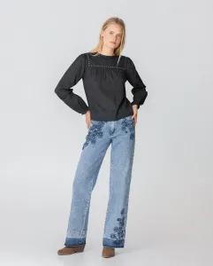 Женские джинсы с высокой талией с вышивкой в виде цветов Noon