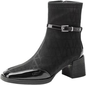 Женские ботинки на высоком каблуке с боковой молнией - стильные и элегантные, с изящной текстурой. Идеально подходят для повседневных поездок. Clolinde, Black