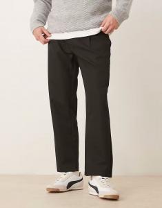 Укороченные брюки прямого кроя с поясом на резинке черного цвета Asos Design