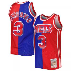 Мужская майка Mitchell & Ness Drazen Petrovic сине-красная New Jersey Nets Hardwood Classics 1992-93 Split Swingman Jersey