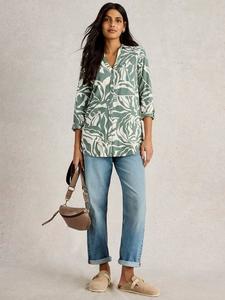 Рубашка с принтом в виде листьев энни White Stuff, цвет Mid Green