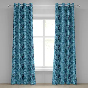 Штора на люверсах ABAKUHAUS с рисунком животных, мозаичной плитки, графическим принтом Жизнь моря, красота морских существ, декоративная, двухпанельная, 280 см x 225 см, бирюзовый цвет Abakuhaus