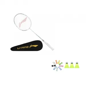 Thunder 9 Carbon Aluminum бадминтонная ракетка атакующего типа с утяжеленной головкой, жесткий стержень, начальный уровень, белый серебристый серый LINING, Single Racket+Racket Bag