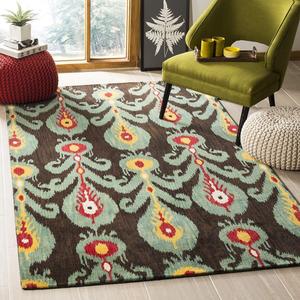 Ковер SAFAVIEH, 183 x 275 см, Ikat Collection, Charcoal & Blue, ручной работы из шерсти, идеален для помещений с высокой проходимостью в гостиной, спальне (IKT219A)