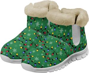 Зимние женские ботильоны Howilath Christmas Fuzzy с плюшевой подкладкой, Christmas Light - Green