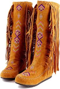 Женские вестерн-сапоги BORAMAX с бахромой, замшевые с вышивкой, средней длины до икры, на плоской подошве, длинные зимние сапоги с кисточками, Yellow