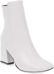 Женские модные ботильоны VOKLIN с квадратным носком Челси на щиколотку с массивным высоким каблуком в западном стиле, короткие элегантные ботинки, White