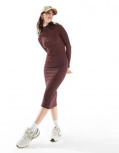 Женское платье миди с длинными рукавами в рубчик цвета красного дерева Hera