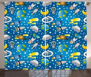 Штора ABAKUHAUS в деревенском стиле, дизайн Чужой и астронавт, универсальная ленточная штора для гостиной с петлями и крючками, 280 x 175 см, цвет: сине-серый, желтый Abakuhaus