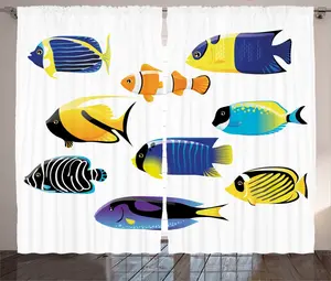 Штора ABAKUHAUS Рыба в деревенском стиле, палитра из трески-бонито, штора для спальни со сборками, петлями и крючками, 280 x 245 см, разноцветная
