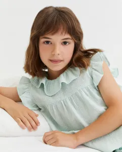 Детская пижама с короткими рукавами, украшенная вышивкой и кружевной отделкой на воротнике Cotton Juice, зеленый