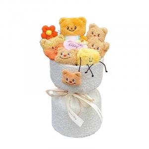 DUOMIAOYOU Кремовый мишка с букетом кукла