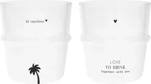 Набор из 2 стаканов с рисунком сердца и пальмы, высота 9 см, для стаканов объемом 300 мл, Bastion Collections