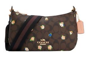 Кожаная сумка через плечо Jes Canvas, средний размер, женская, тёмно-коричневая COACH