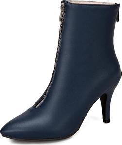 Женские модные ботильоны VOKLIN на высоком каблуке с острым носком и молнией, элегантные короткие ботинки для платьев, Navy Blue-Velvet Lined