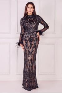 Макси-манжета с перьями и пайетками на высоком вороте Goddiva, черный