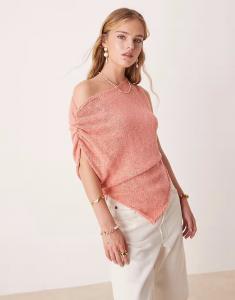 Трикотажный топ с драпировкой на одно плечо и асимметричным подолом кораллового цвета Asos Design