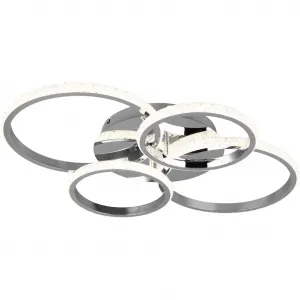 Потолочный светильник REALITY Leuchten LED CIRES, LED-потолочная лампа с 4 поворотными светодиодными кольцами, холодный белый 4000K, светодиодная панель 1 шт., холодный белый 3400 люмен, 27 Вт, регулируемая яркость в 3 ступенях, Reality Leuchten, хром