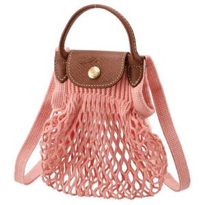 LONGCHAMP Сумка Le Pliage Filet Canvas с кожаной ручкой и сетчатым карманом, кроссбоди, через плечо, обычная, женская, розовая