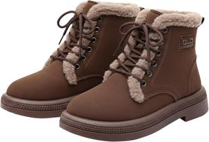 Женские боевые ботинки на платформе, противоскользящие, водонепроницаемые ботильоны, осенне-зимние походные ботинки с мехом, снежные ботинки Generic, Coffee