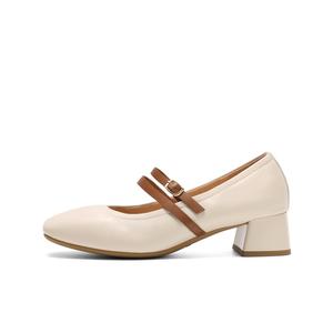 Туфли Мэри Джейн на массивном каблуке 4 см, женские BELLE, Beige