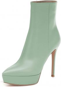 Женские стильные ботильоны YDN с высокими каблуками-стилетами, платформой, заостренным закрытым носком, из разноцветной кожи макаруне, с боковой молнией, для женщин, для выпускных, вечеринок, осенне-зимней обуви для платья, Light Green