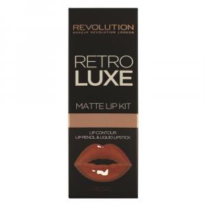 Makeup Revolution, Наборы матовых губ Retro Luxe, карандаш для губ + блеск для губ Regal, 1 г + 5,5 мл