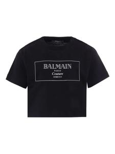 Укороченная футболка с логотипом Balmain Kids, черный