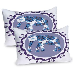 ABAKUHAUS Цветочные чехлы для подушек, набор из 2 шт., изысканная иллюстрация слона в медальоне с цветами тюльпанов, восточное произведение искусства, чехол для подушки с декоративным принтом, 80 x 40 см, белая сирень и синий