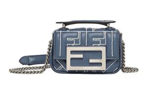 FENDI Сумка кроссбоди мини женская голубая тисненая из овчины