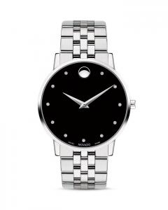 Классические часы Movado Museum из нержавеющей стали с бриллиантами, 40 мм, черный